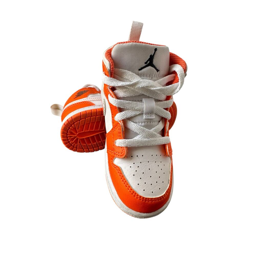 Nike Air Jordan 1 Mid SE Electro Orange & White Toddler Kids Sneakers Size 8C - Picture 6 of 10